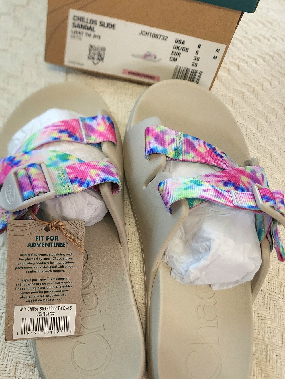 Chaco Tie-Dye Strap Slide Sandals - Multicolor on Tan Footbed - Picture 4 of 8